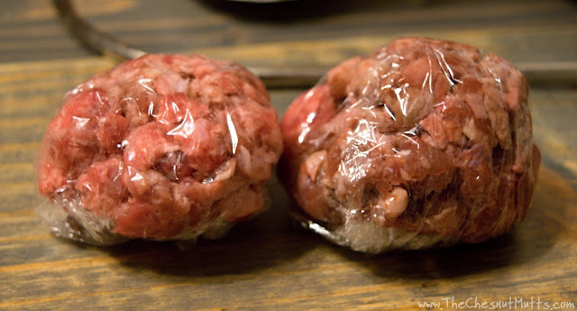 Making meatball portions for the raw food