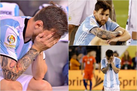 lionel messi in tears after the copa America loss to chile and announces his retirement