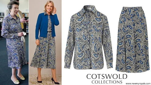 Princess Anne wore Cotswold Collections paisley printed French crinkle crepe long sleeved blouse and French crinkle crepe skirt