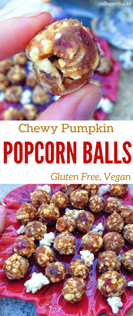 Chewy Pumpkin Popcorn Balls (Gluten free, Vegan)