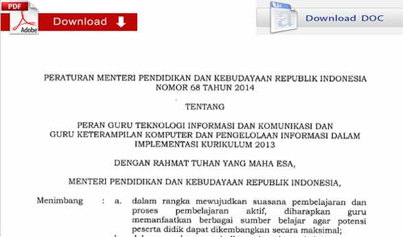 Peraturan Menteri Pendidikan dan Kebudayaan Republik Indonesia Nomor 68 Tahun 2014 Tentang Peran Guru TIK dan KKPI dalam Implementasi Kurikulum 2013