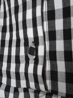 close-up of button panel bulging near waist line