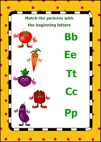 vegetables worksheet – match pictures and beginning letter