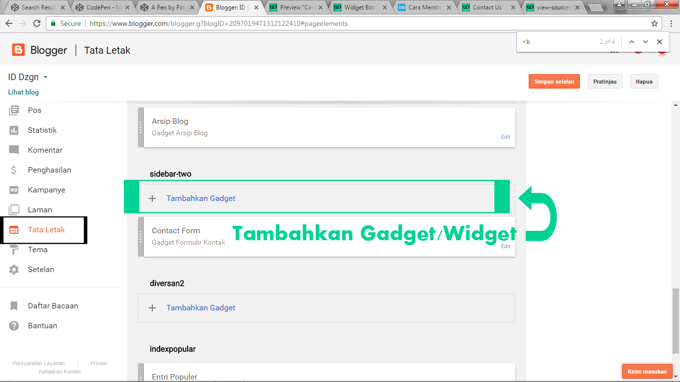 Tambahkan Gadget/Widget