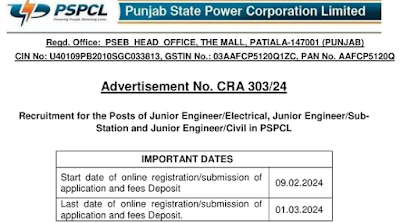 PSPCL Junior Engineer Jobs 2024