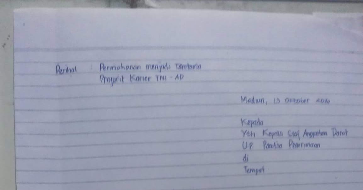 Contoh Surat Lamaran Menjadi Prajurit Tulis Tangan Tinta Biru Dan Bermaterai Dapatkan Contoh