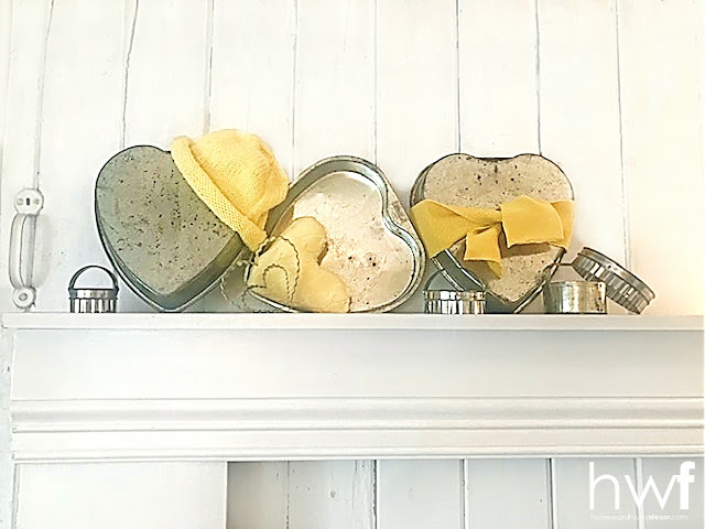 Valentine's Day,winter,tutorial,DIY,diy decorating,home decor,sweaters,just for fun,seasonal,Valentine's Day decor, Valentine home decor,winter home decor,hearts,heart-shaped cake pans,heart-shaped cookie cutters,mantel decor,Valentine mantel decor