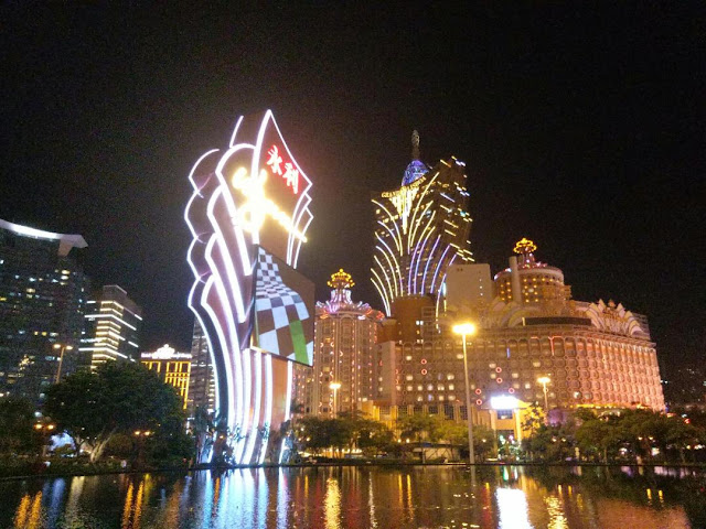 Night view towards Wynn Casino and the casino of Grand Lisboa, Macau