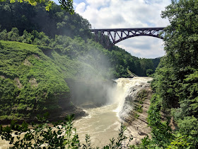 Upper Falls waterfall and train bridge Letchworth State Park