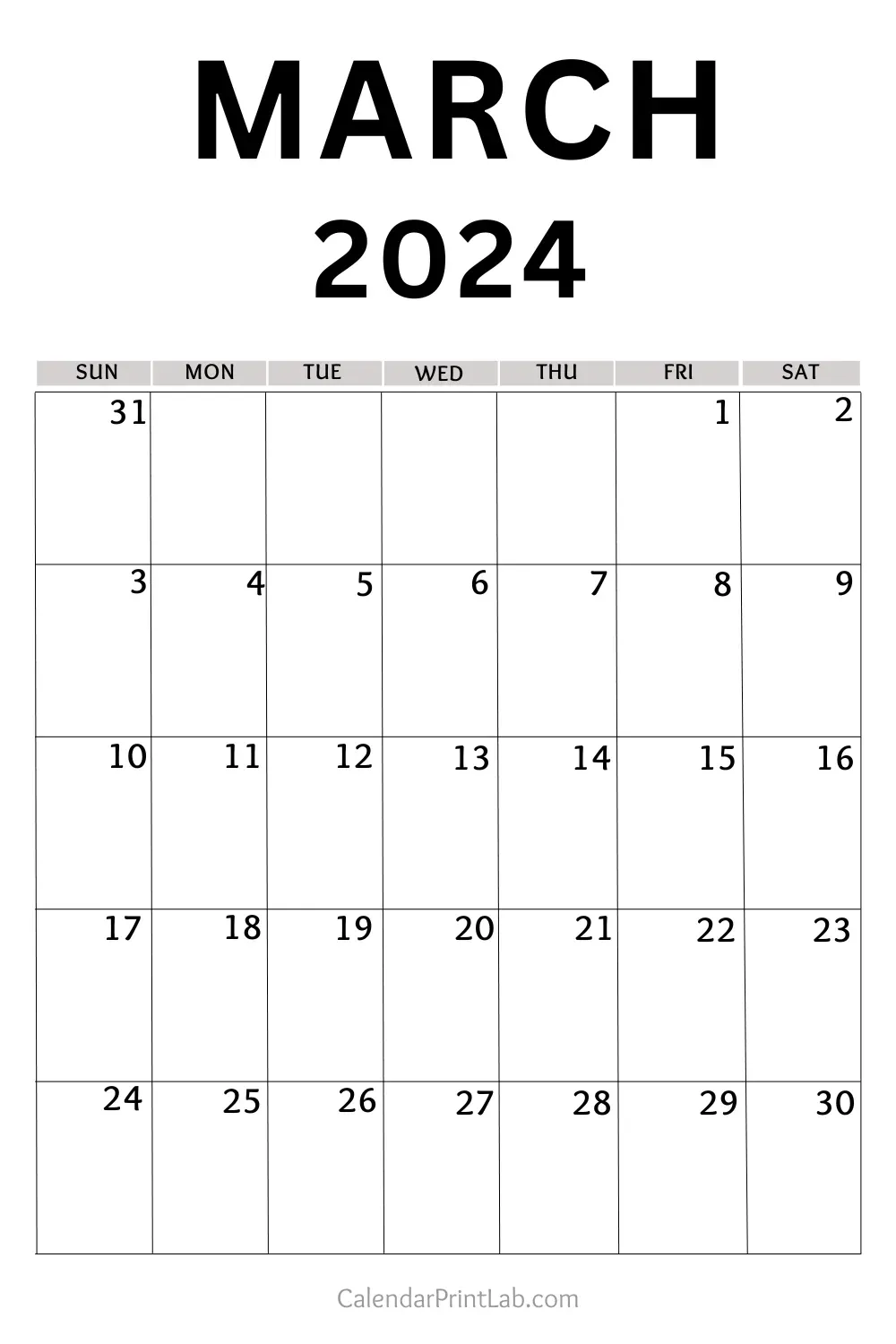 March 2024 Vertical Calendar Printable