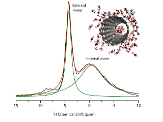 spectrum showing features associated with water external and internal to the carbon nanotube