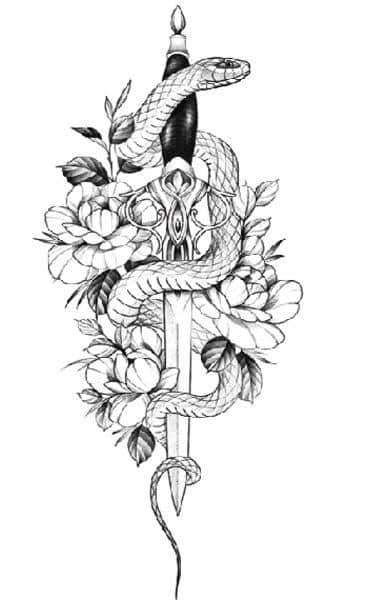 Thigh-with-snake-and-Roses-Tattoo-design