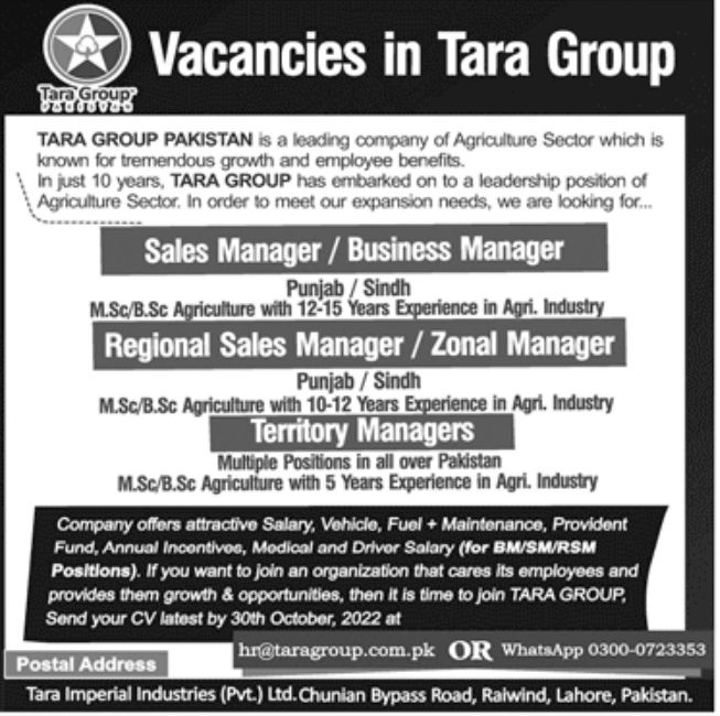 Latest Tara Group Pakistan Jobs 2022