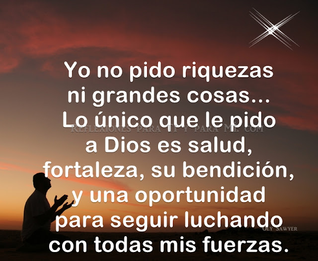 Yo no pido riquezas ni grandes cosas... Lo único que le pido a Dios es salud, fortaleza, su bendición y una oportunidad para seguir luchando con todas mis fuerzas.