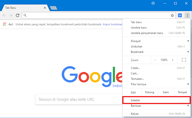 Menu Setelan Chrome