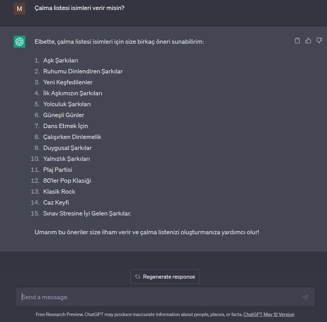 Chatgpt Çalma Listesi İsimleri