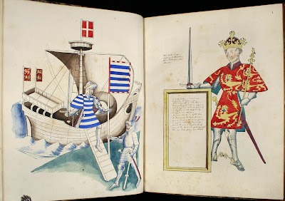 medieval ship and King with swords