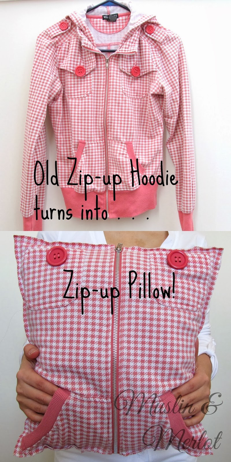 http://muslinandmerlot.blogspot.com/2014/02/upcycle-old-hoodies-into-pillows.html