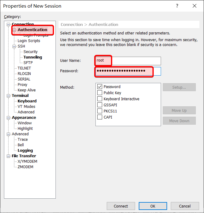 Xshell 连接参数 用户名密码