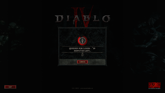 Screenshot of long queue times in Diablo IV Beta