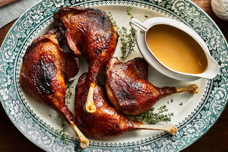 Roasted Goose Legs with Sour Cherry Glaze and Gravy