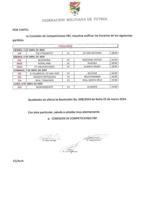 Fixture del Apertura 2024 de Bolivia