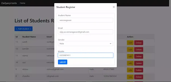 student registration form in python with database