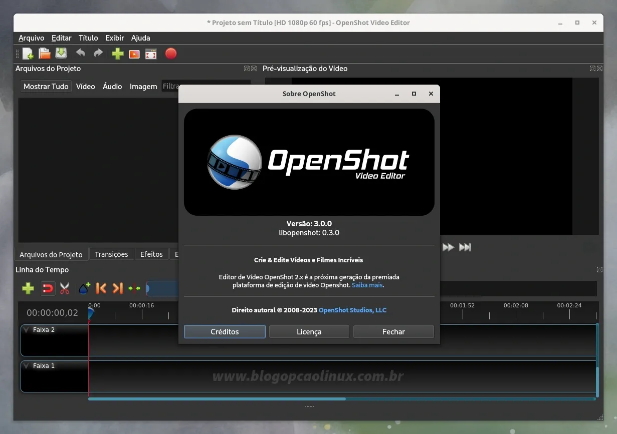 OpenShot executando no Fedora 38 Workstation