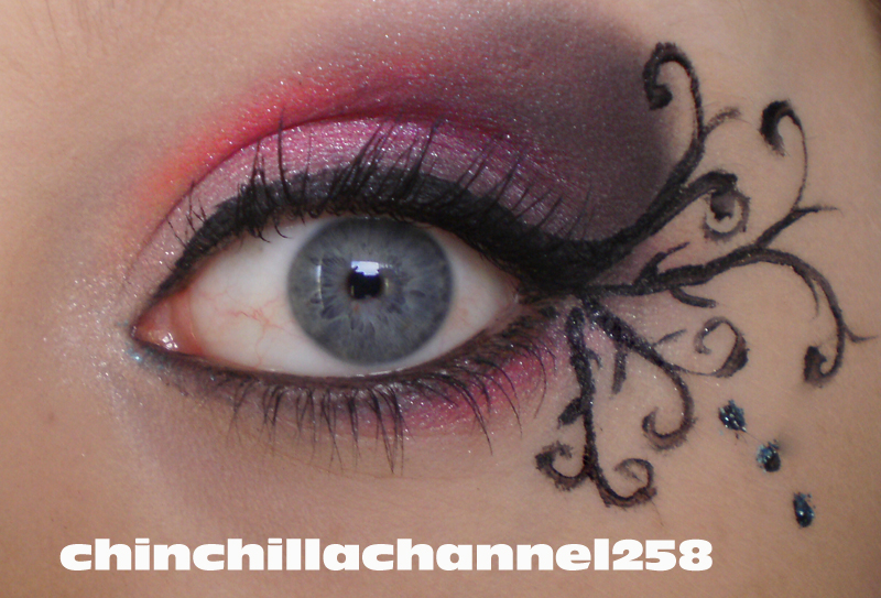 It's just a frosty hot pink with black eyeshadow and eyeliner art.