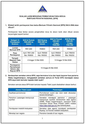 Tarikh Bayaran Permohonan Baru Dan Rayuan BPN Mulai 15 Mei 