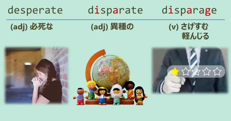 desperate, disparate, disparage, スペルが似ている英単語