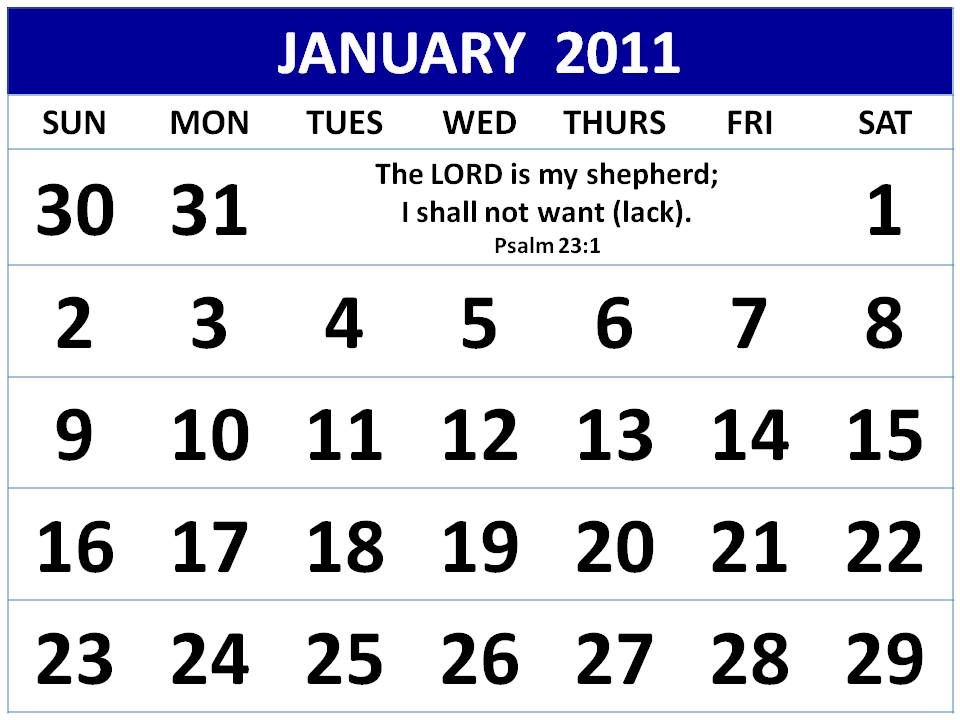 january calendars 2011. Christian January 2011