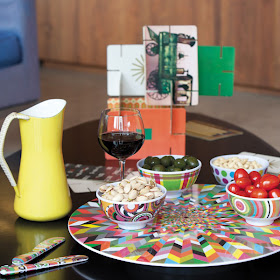 colorful melamine Lazy Susan, in use