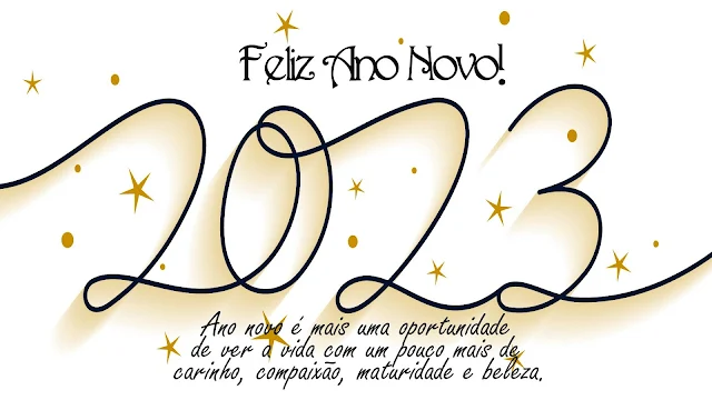 Feliz Ano Novo 2023 Frase Curta de Ano Novo Fundo Branco com Estrelas