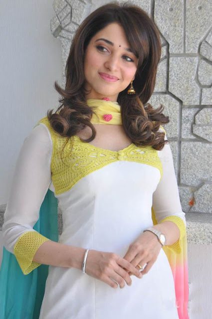 Tamannaah Bhatia in White and Pink Patiala Salwar