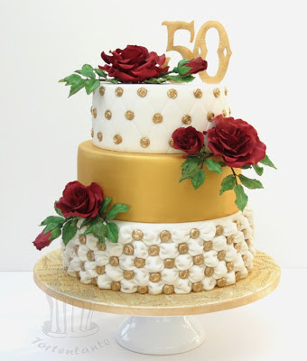 goldene hochzeit wedding torte zuckerrose fondant rote rose