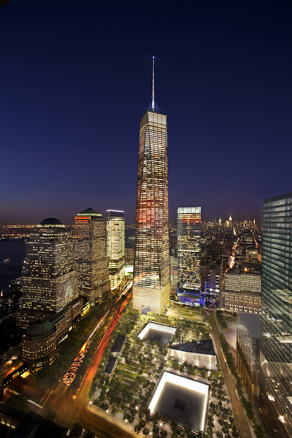 Photo of new one world trade center at night as seen from the hotel