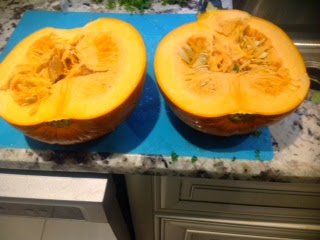 sugar pumpkin cut in half