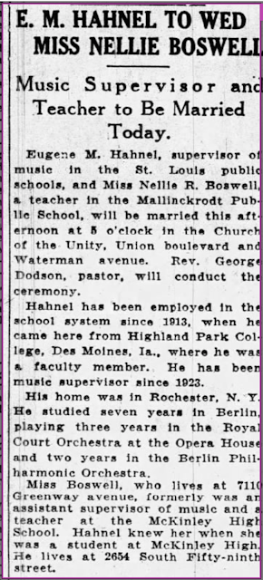 newspaper snippet of engagement announcement eugene m hahnel and nellie boswell st louis 1932