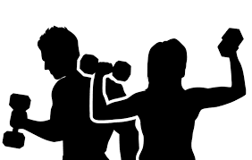 silhouettes of people lifting weights