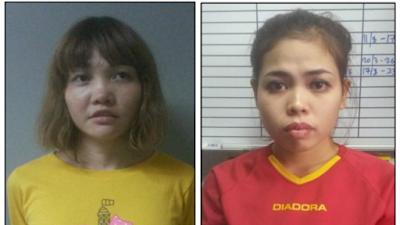 Doan Thi Huong and Siti Aisyah mugshot photos from the 2020 movie "Assassins"