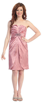 Dusty Rose Formal Gown Knee Length Strapless V-Notch Bodice Split Insert