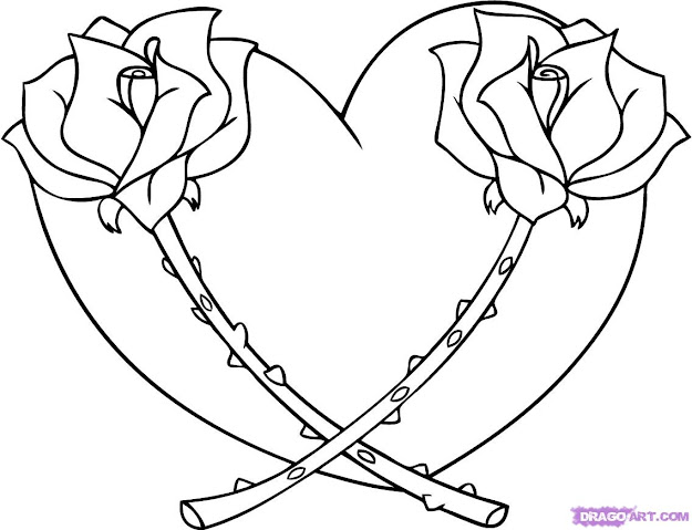 Heart Coloring Pages  How To Draw Heart With Rose Step By Step