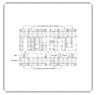 Planta de oficinas de las Torres Gemelas vía archdaily.com