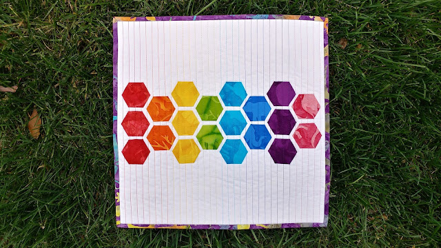 Rainbow modern hexies mini quilt with Island Batik fabrics