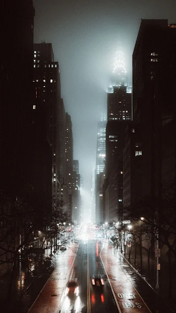 HD Wallpaper Night, City, Street, Fog, Aerial View