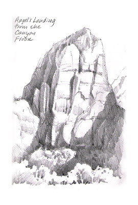 Sketchbook drawing by Roland Lee of Angel's Landing in Zion National Park