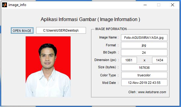 Contoh Aplikasi Untuk Menampilkan Informasi Gambar pada GUI MATLAB