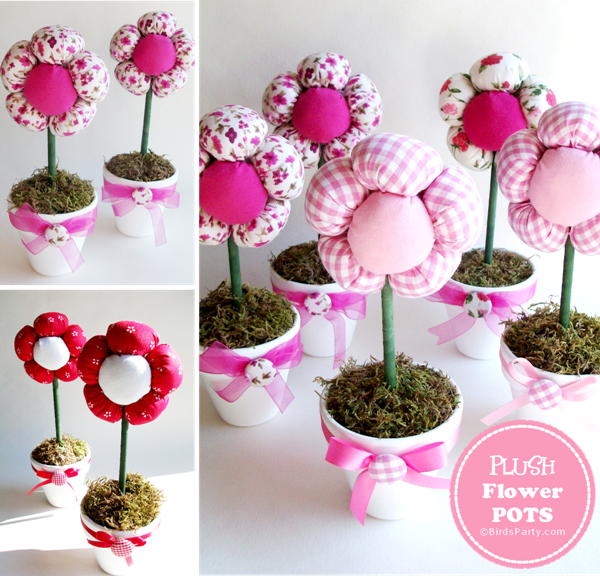 DIY Plush Flower Pots Centerpiece Tutorial - BirdsParty.com