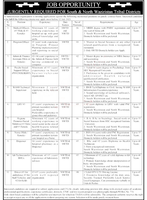 South and North Waziristan government latest job